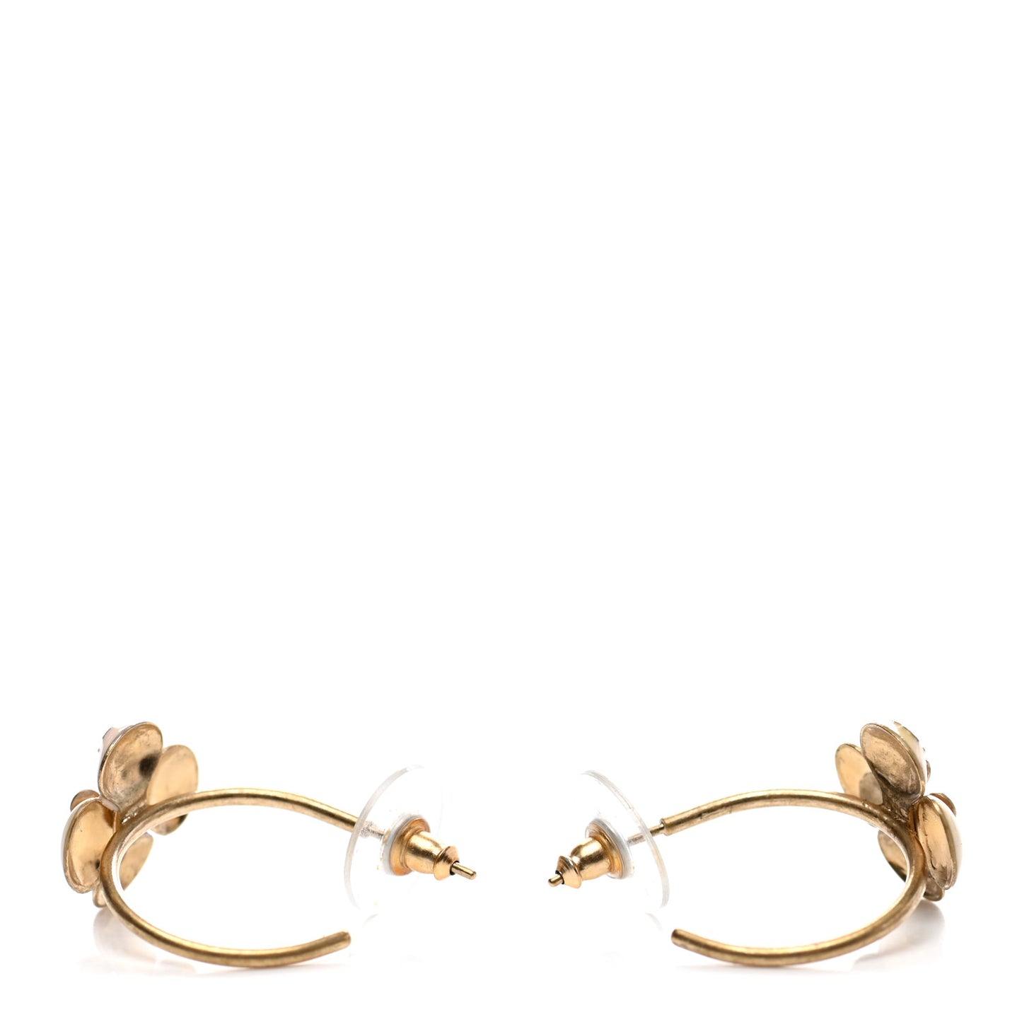Enamel CC Camellia Hoop Earrings Beige Gold