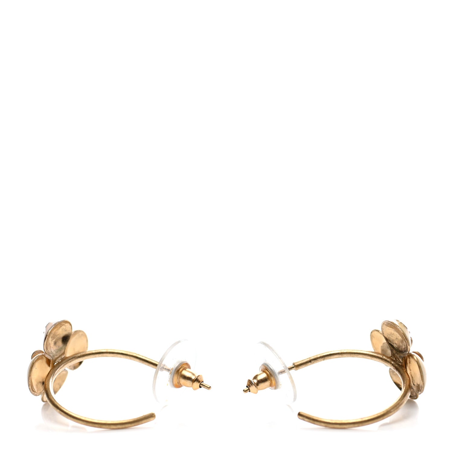 Chanel Enamel CC Camellia Hoop Earrings Beige Gold 3 of 4
