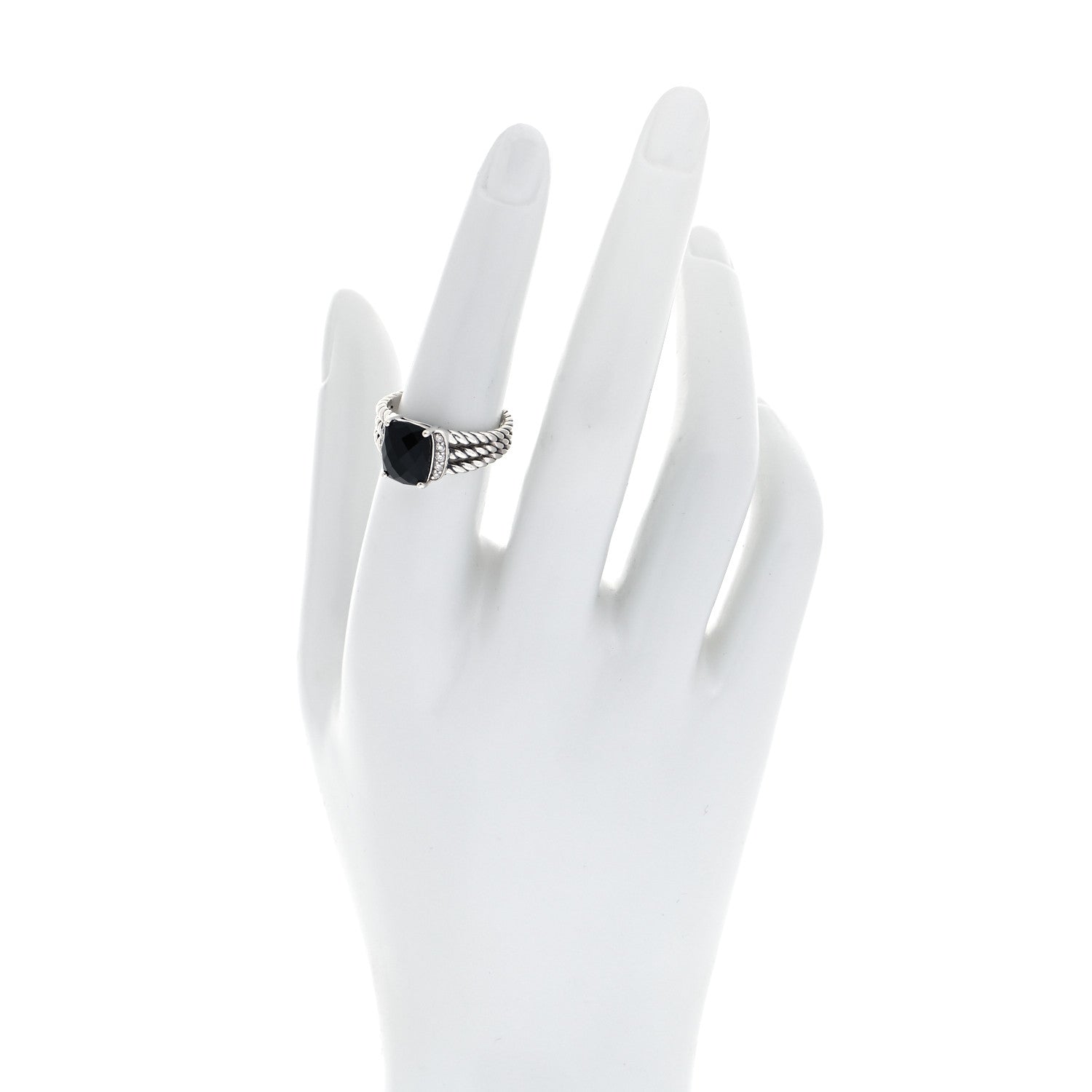 David Yurman Sterling Silver Diamond Black Onyx 10mm Petite Wheaton Ring 54 6.75 2 of 4