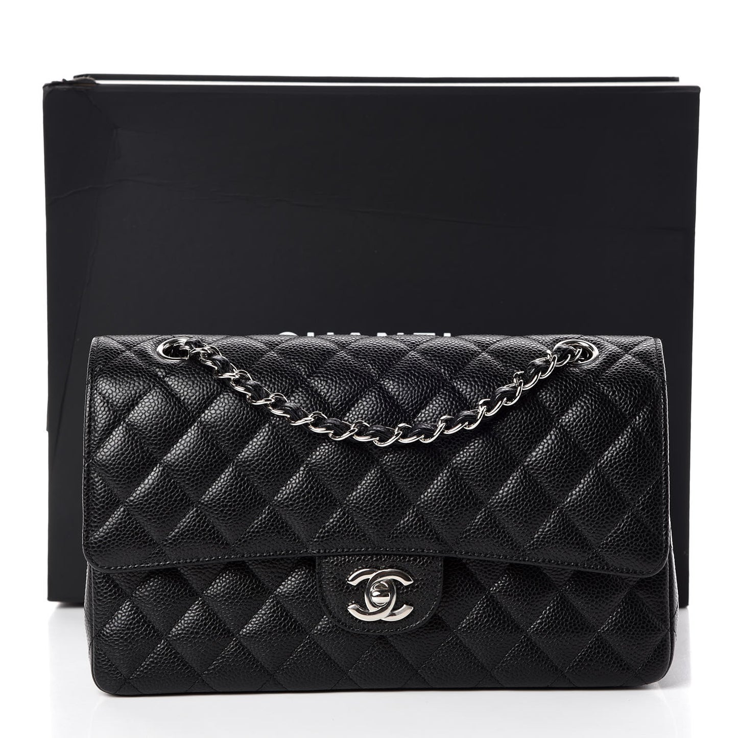 Caviar Quilted Medium Double Flap Black