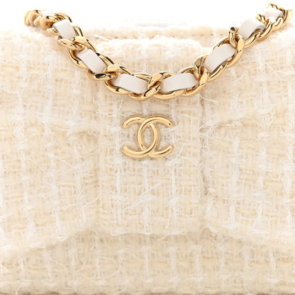 Chanel Tweed Quilted Bow Flap Card Holder On Chain White 9 of 12