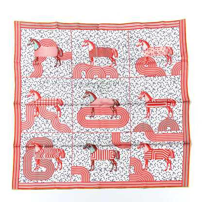 Hermes Silk Garde Robe Pop Scarf 90 White Rouge Vert D'eau 1 of 5