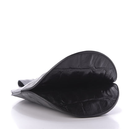 Celine Calfskin Crocodile Embossed Curved Clutch Black 4 of 8