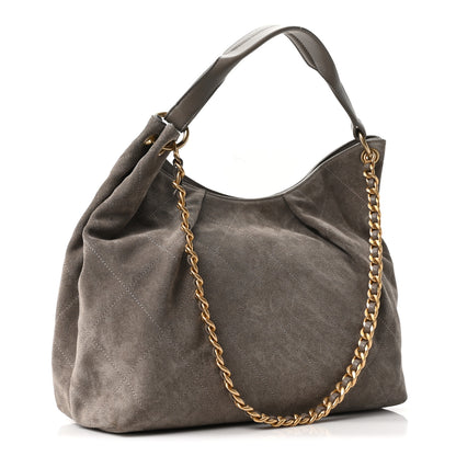 Chanel Suede Quilted Large Hobo Dark Grey 3 of 10
