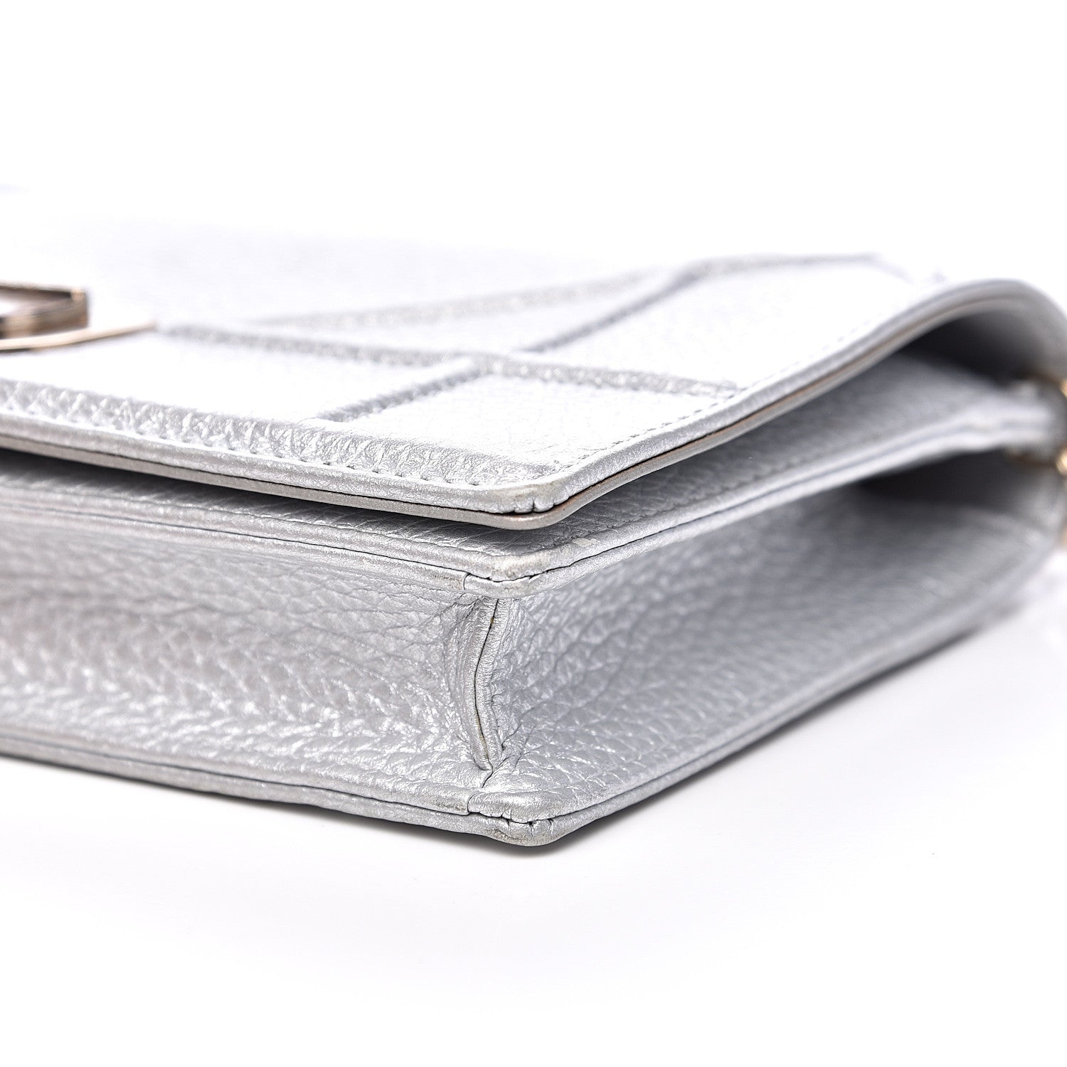 Christian Dior Metallic Grained Calfskin Diorama Wallet on Chain Pouch Silver 9 of 15