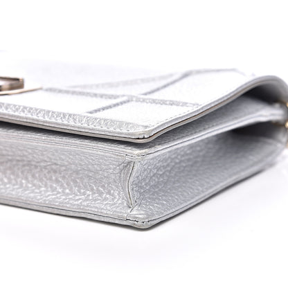 Christian Dior Metallic Grained Calfskin Diorama Wallet on Chain Pouch Silver 9 of 15