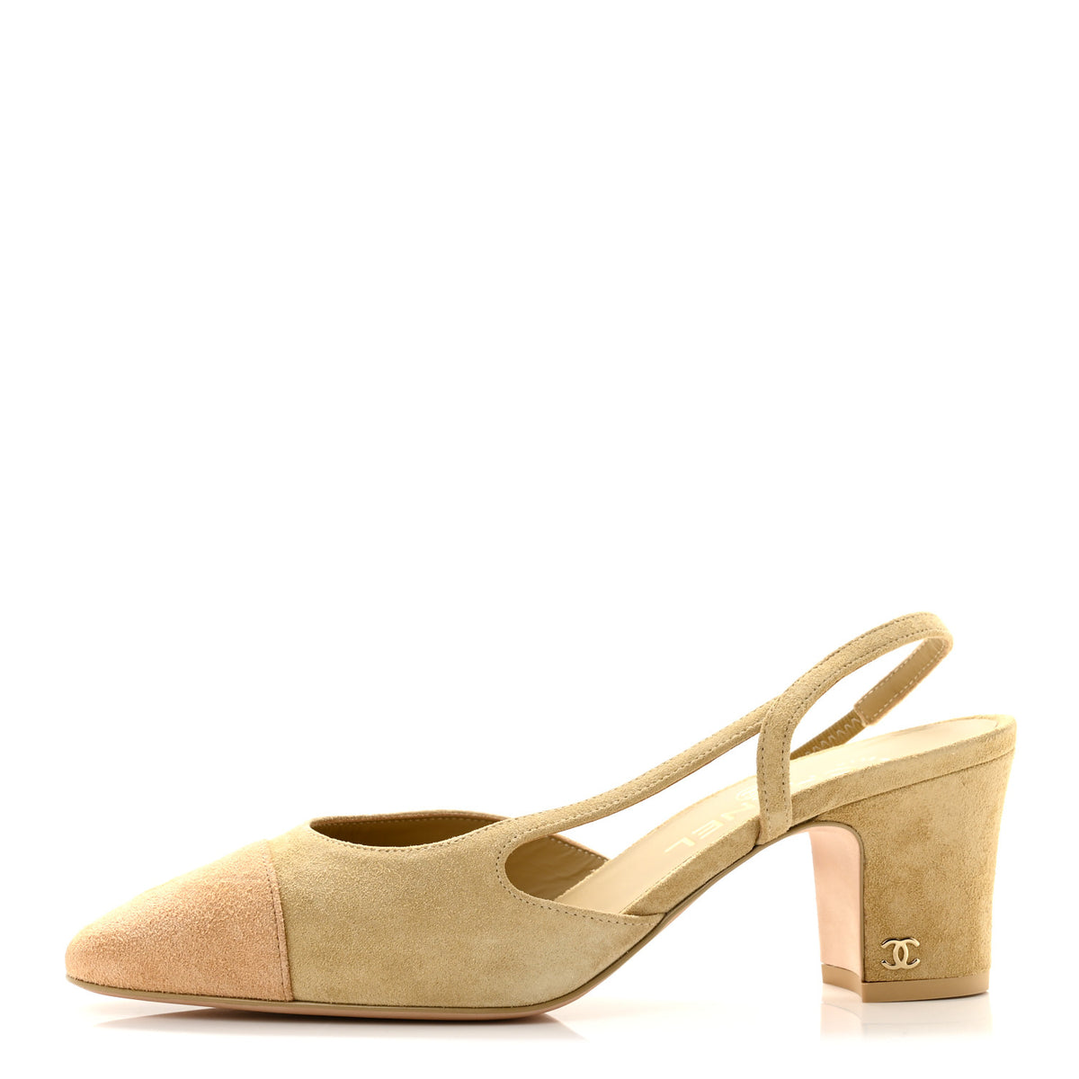 Chanel Suede Cap Toe CC Slingback Pumps 38.5 Light Beige 1 of 10