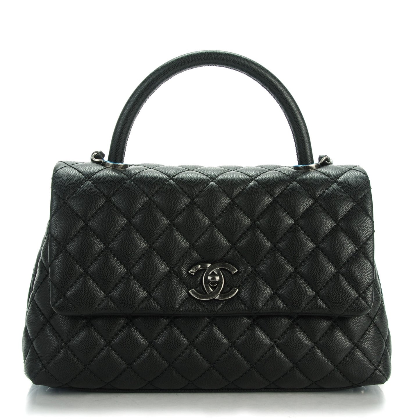 Caviar Quilted Small Coco Handle Flap Black