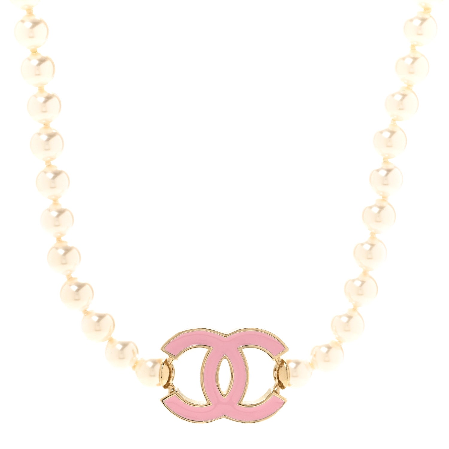 Chanel Pearl Enamel CC Choker Necklace Gold White Pink 1 of 6