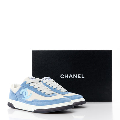 Chanel Suede Kidskin Womens CC Sneakers 37.5 White Blue 10 of 10