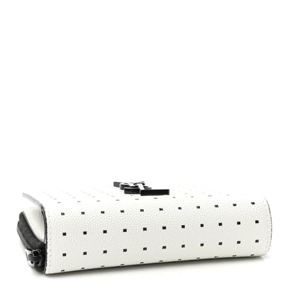 Saint Laurent Grain De Poudre Matelasse Dotted Squares Monogram Compact Zip Around Wallet White Black 4 of 7