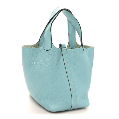 Hermes Taurillon Clemence Picotin Lock 18 PM Bleu Atoll 3 of 13