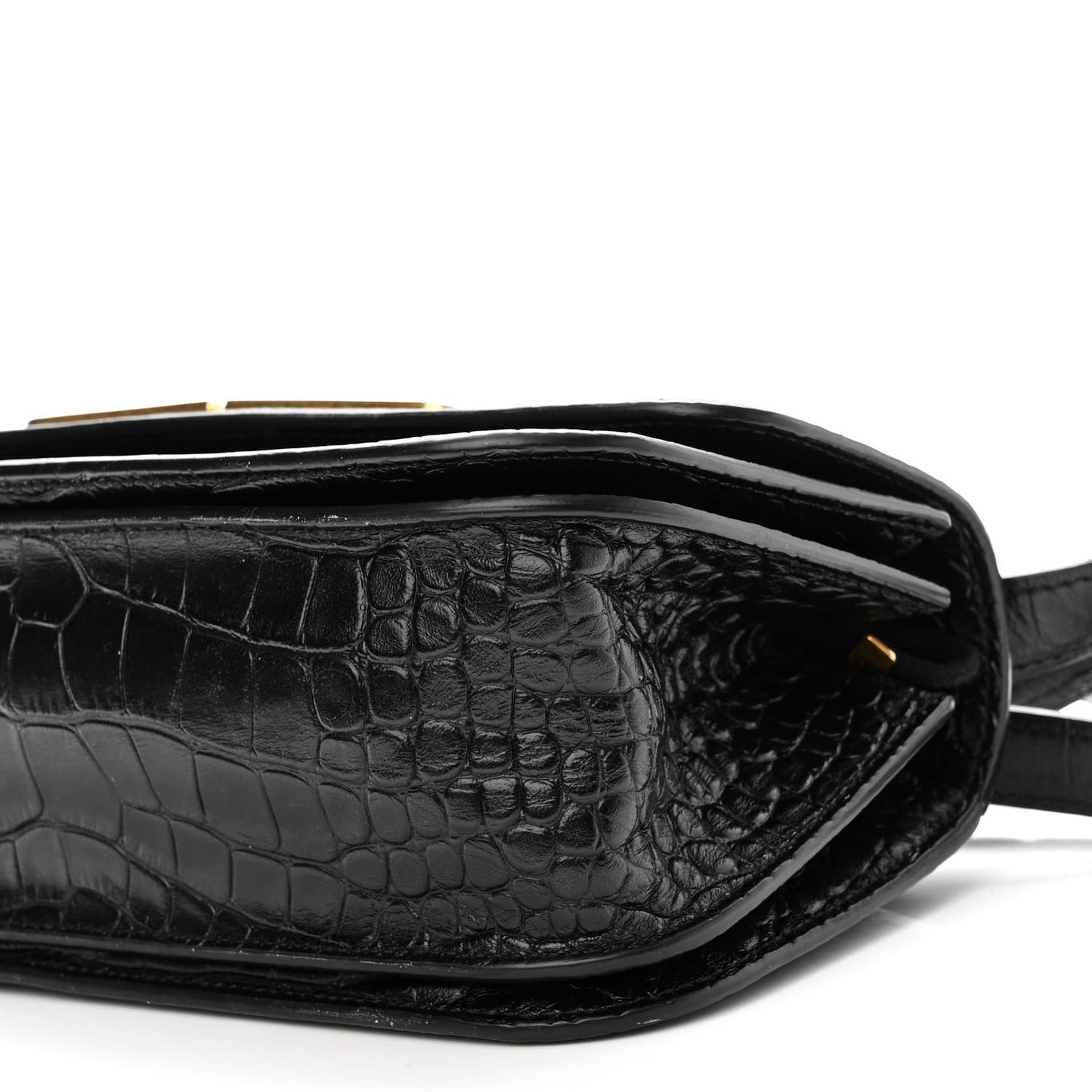 Extra Supple Calfskin Crocodile Embossed Small Gossip Bag Black