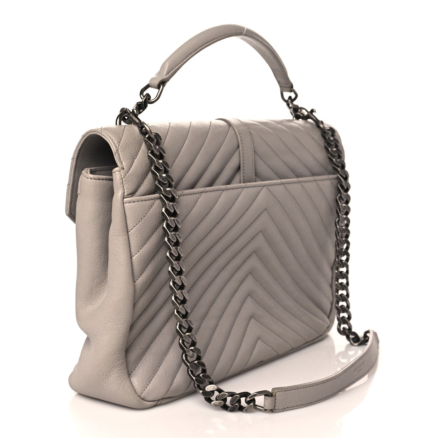 Saint Laurent Sheepskin Matelasse Large Monogram College Satchel Light Grey 2 of 8