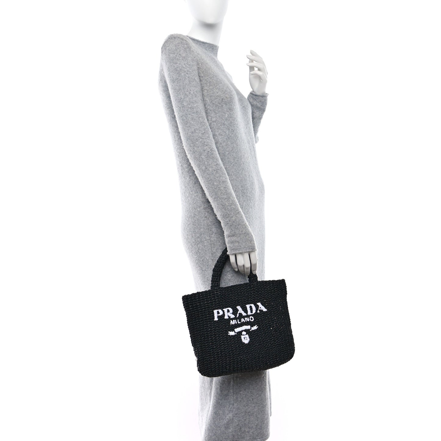 Yarn Raffia Effect Crochet Small Logo Tote Black