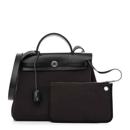 Hermes Military Toile Vache Hunter Herbag Zip Retourne 31 PM Ebene Black 1 of 11
