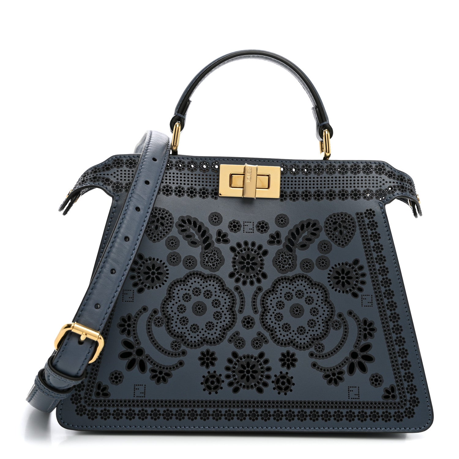 Fendi Calfskin Shiny Nappa Laser Rate Bandana Small Peekaboo I SEE U Satchel Myrtle 1 of 10
