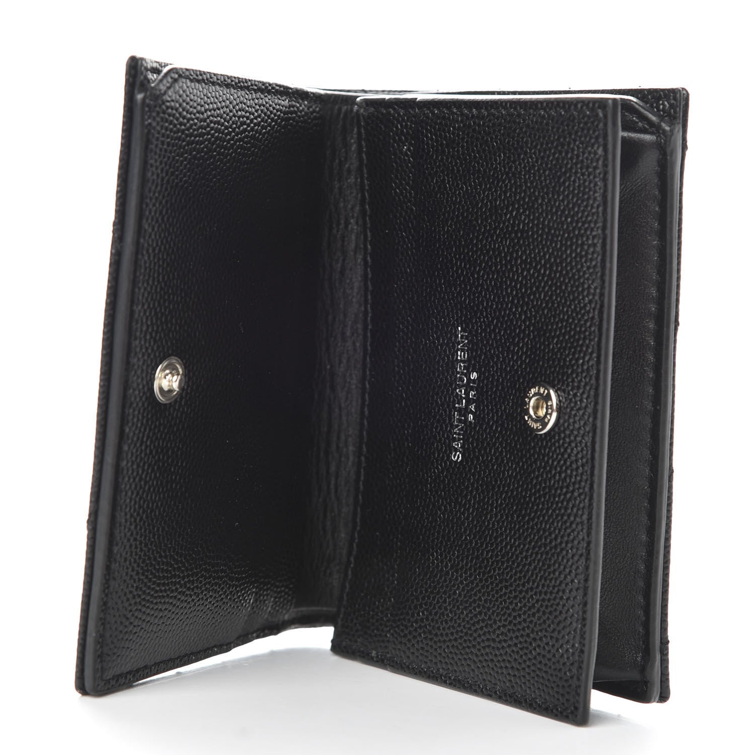 Saint Laurent Grain De Poudre Matelasse Chevron Monogram Card Case Black 5 of 7