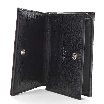 Saint Laurent Grain De Poudre Matelasse Chevron Monogram Card Case Black 5 of 7