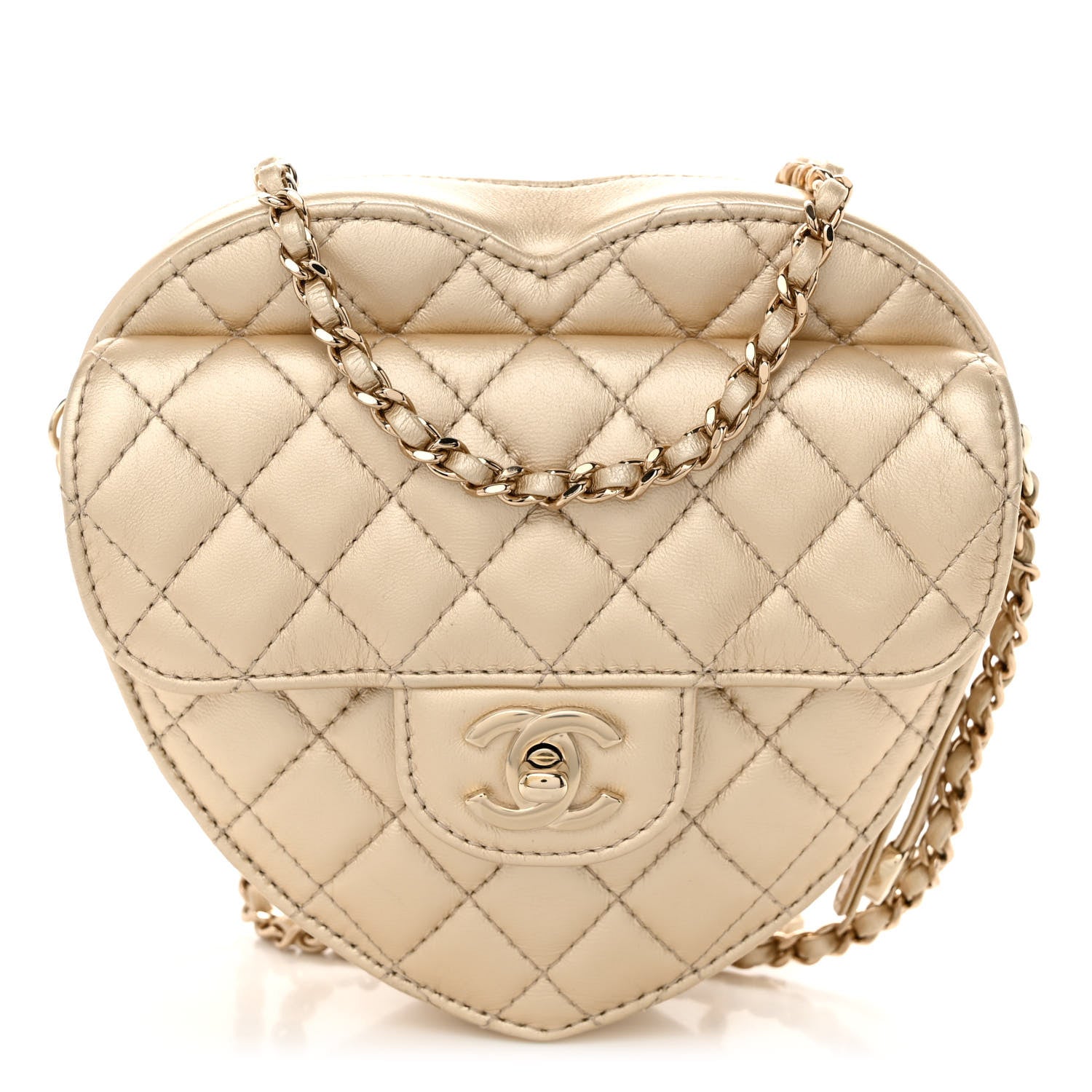 Chanel Metallic Lambskin Quilted CC In Love Heart Bag Gold 1 of 10