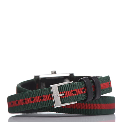 Gucci Stainless Steel Nylon 14mm Web G-Frame Double Wrap Quartz Watch Green 4 of 8