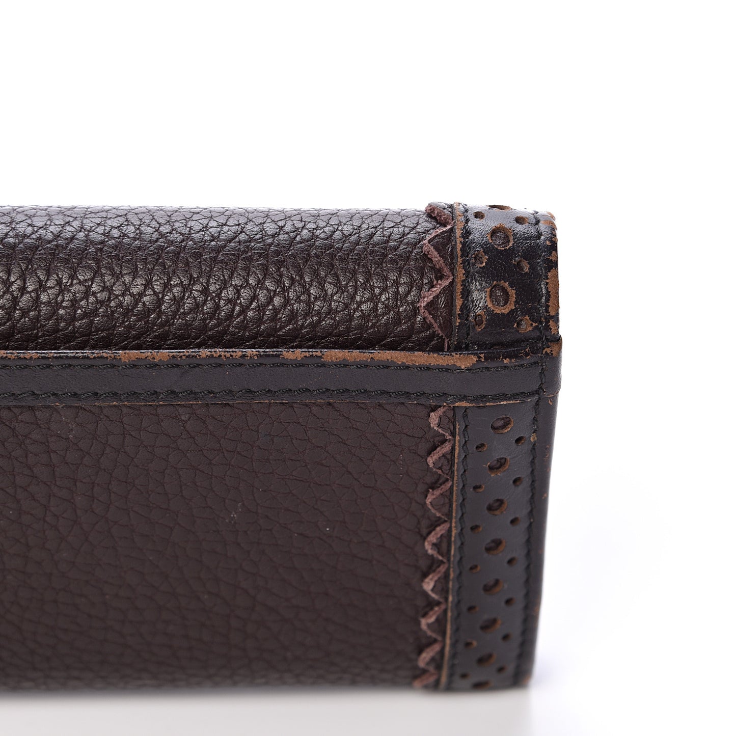 Grainy Calfskin Continental Wallet Dark Brown