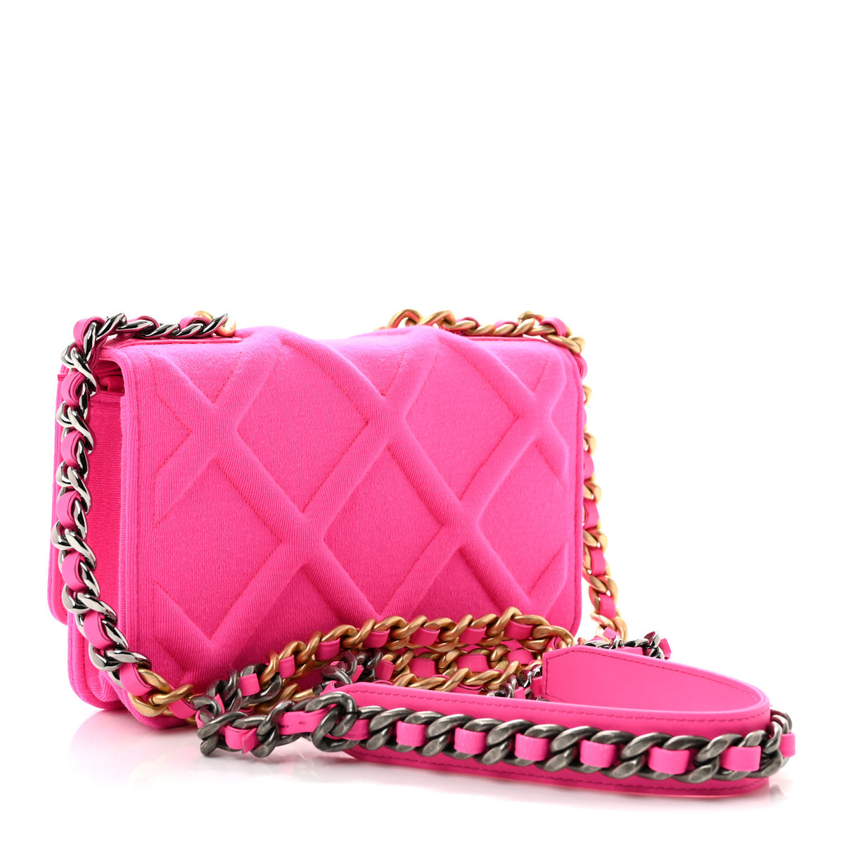 Chanel Jersey Quilted Chanel 19 Wallet On Chain WOC Pink 3 of 12