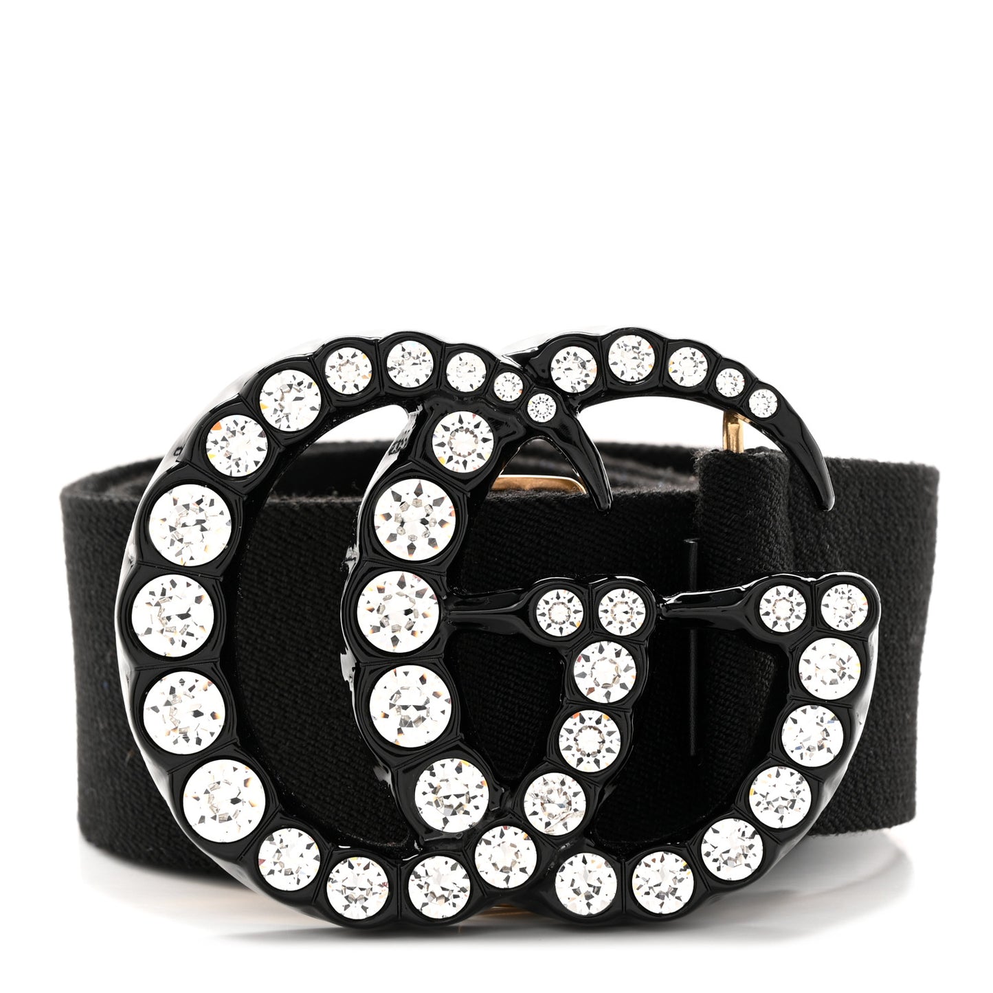 Elastic Crystal Embellished Plexiglass GG Marmont Belt 100 40 Black