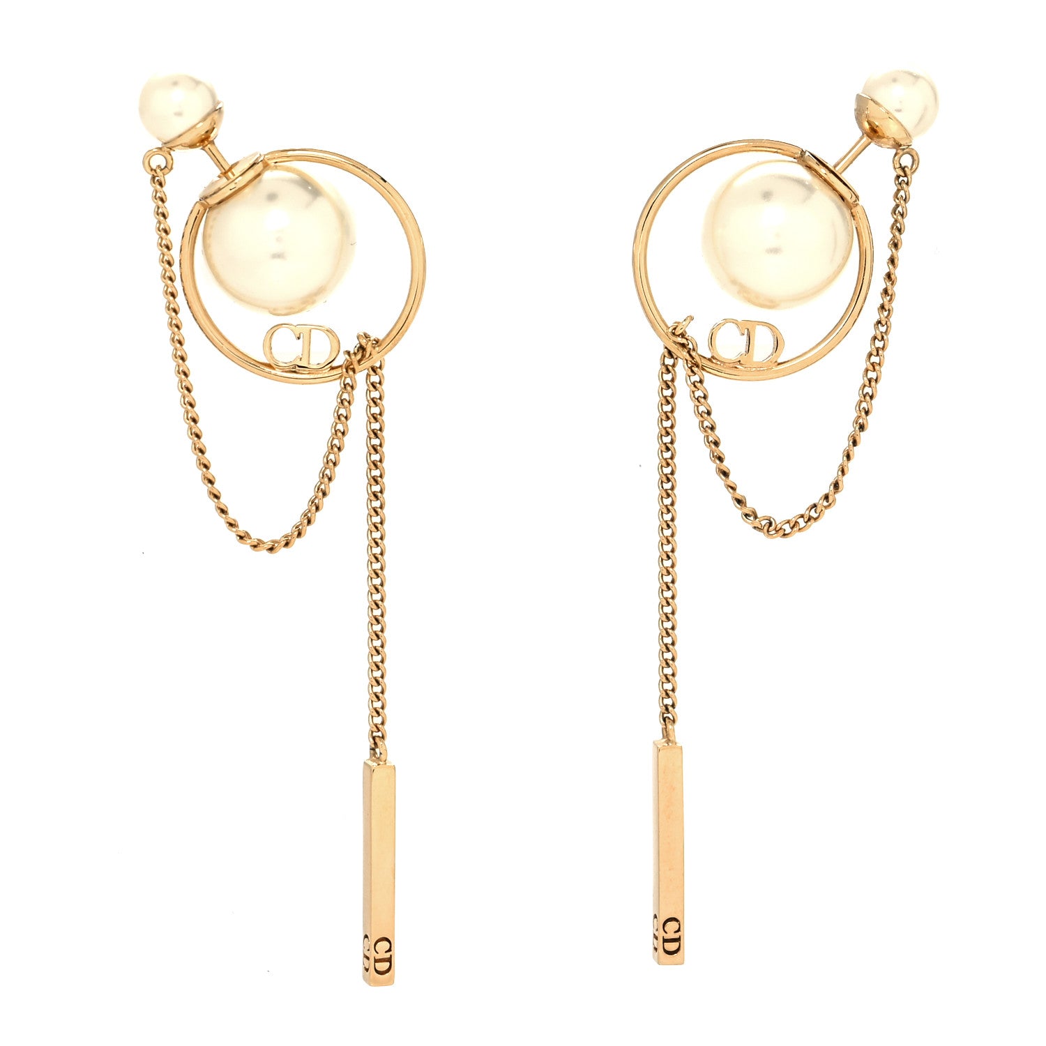 Christian Dior Pearl Tribales Dangle Chain Earrings Gold 1 of 4