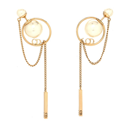 Christian Dior Pearl Tribales Dangle Chain Earrings Gold 1 of 4