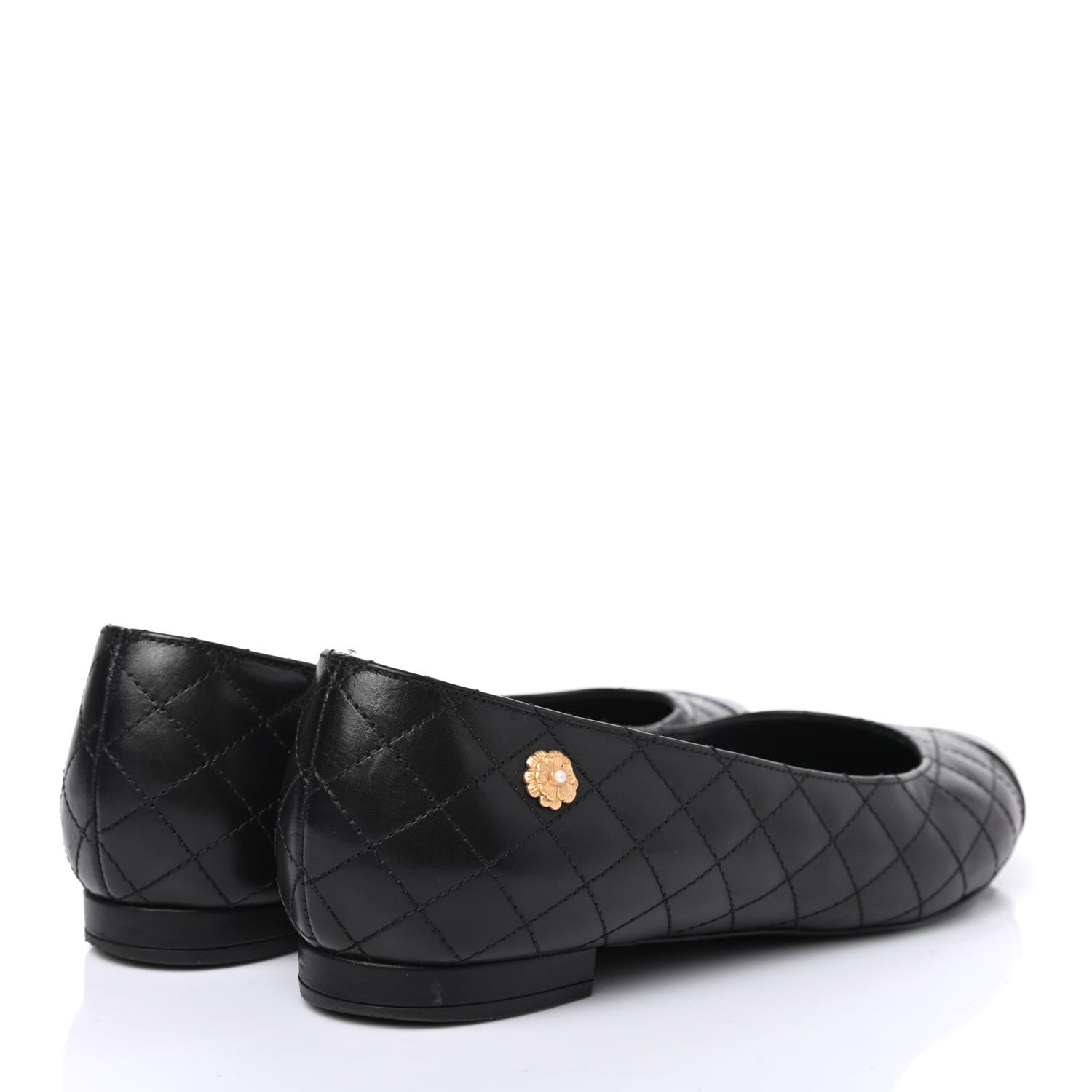 Chanel Aged Calfskin Quilted CC Cap Toe Ballerina Flats 35.5 Black 3 of 4