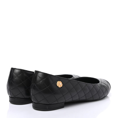 Chanel Aged Calfskin Quilted CC Cap Toe Ballerina Flats 35.5 Black 3 of 4