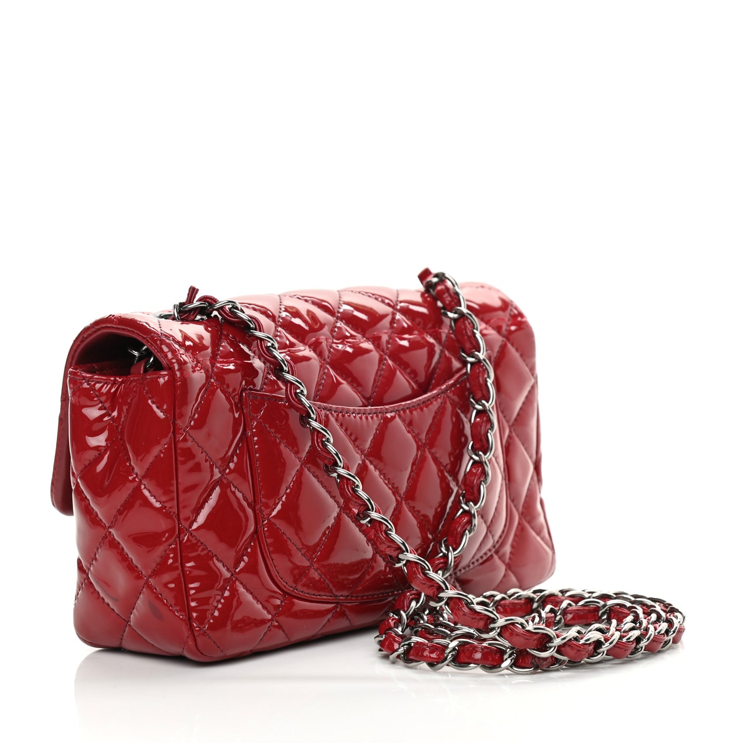 Patent Calfskin Quilted Mini Rectangular Flap Red