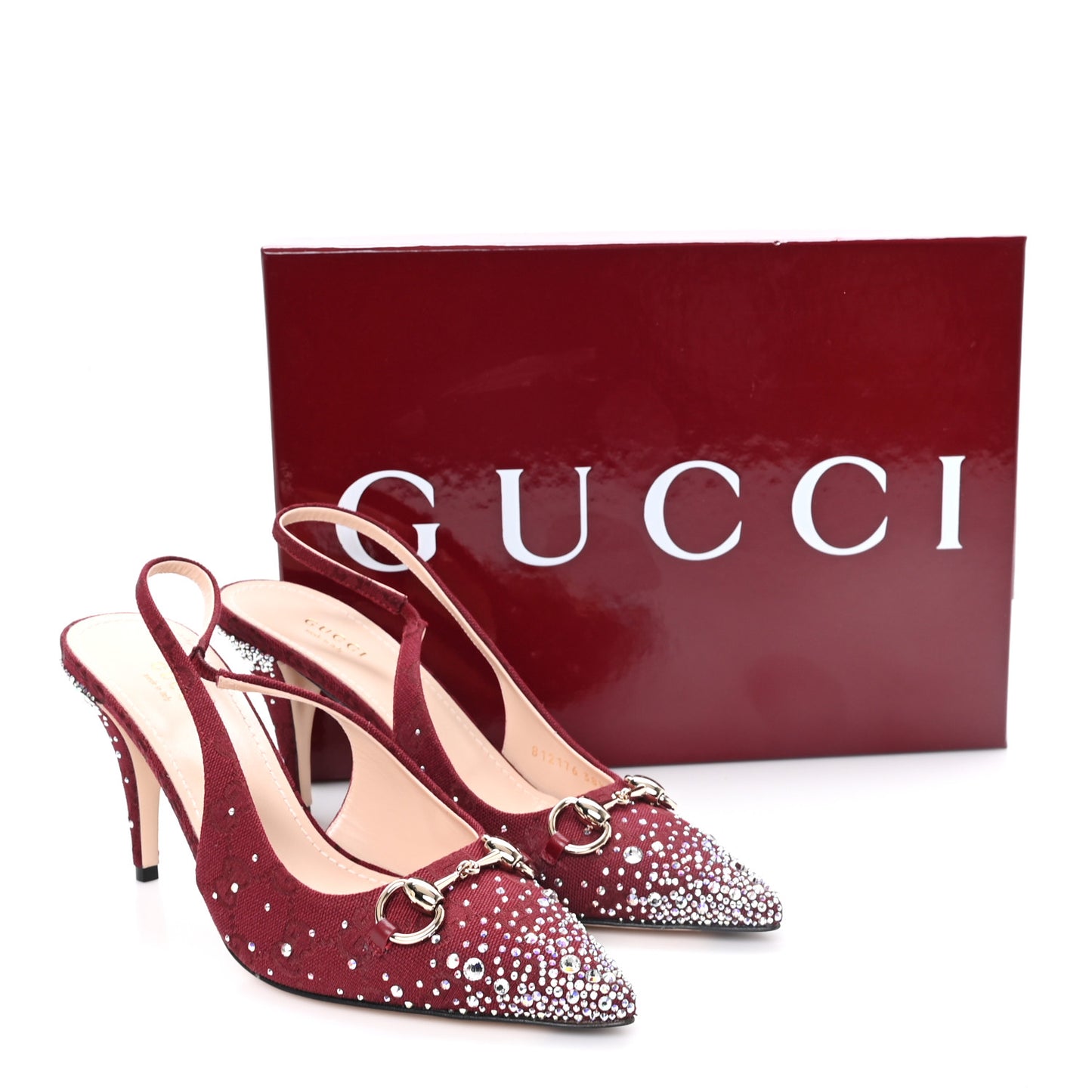 New Canvas Crystal GG Monogram Horsebit Slingback Pumps 38.5 Rossa Ancora