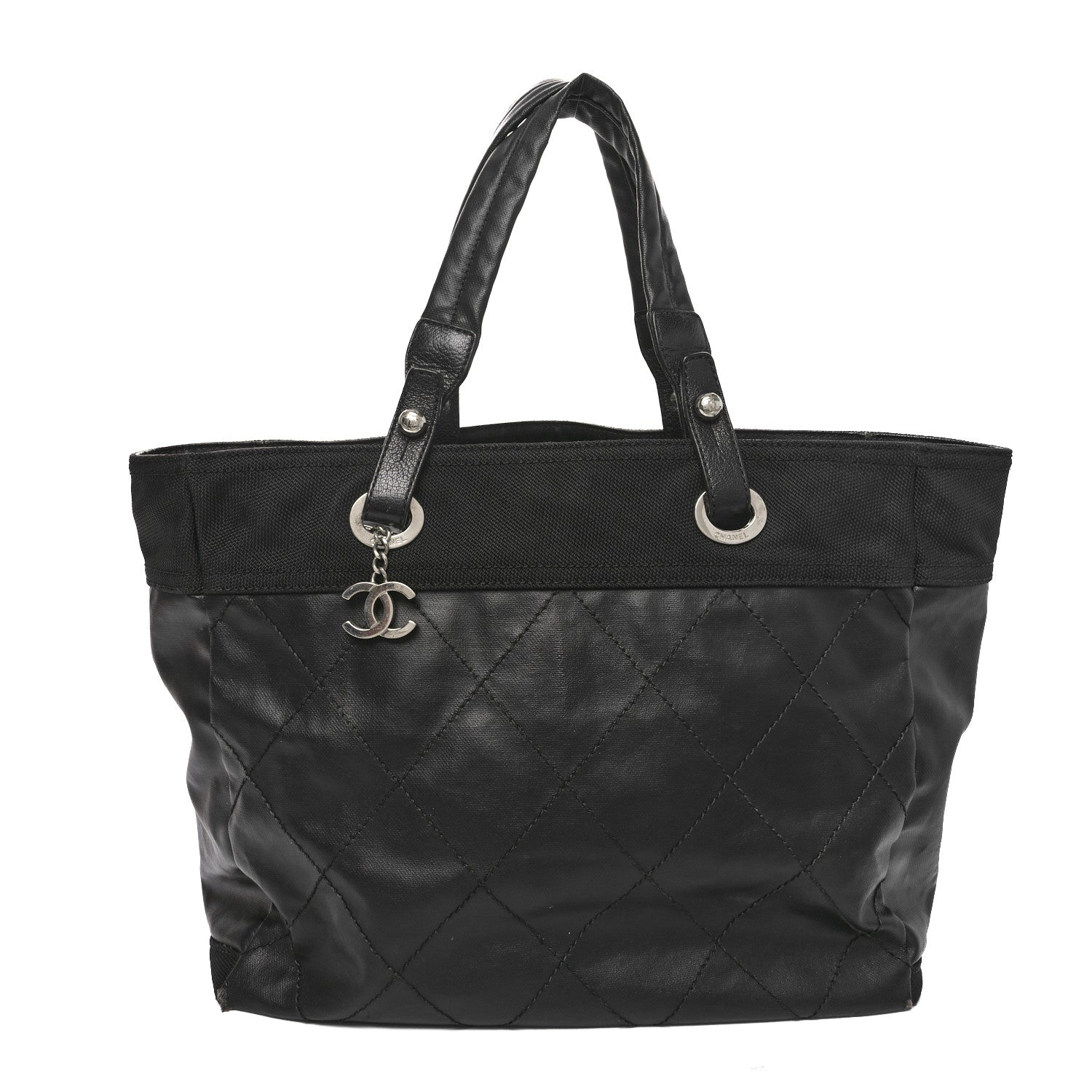 Chanel Coated Canvas Quilted Large Paris Biarritz Tote Black 1 of 10