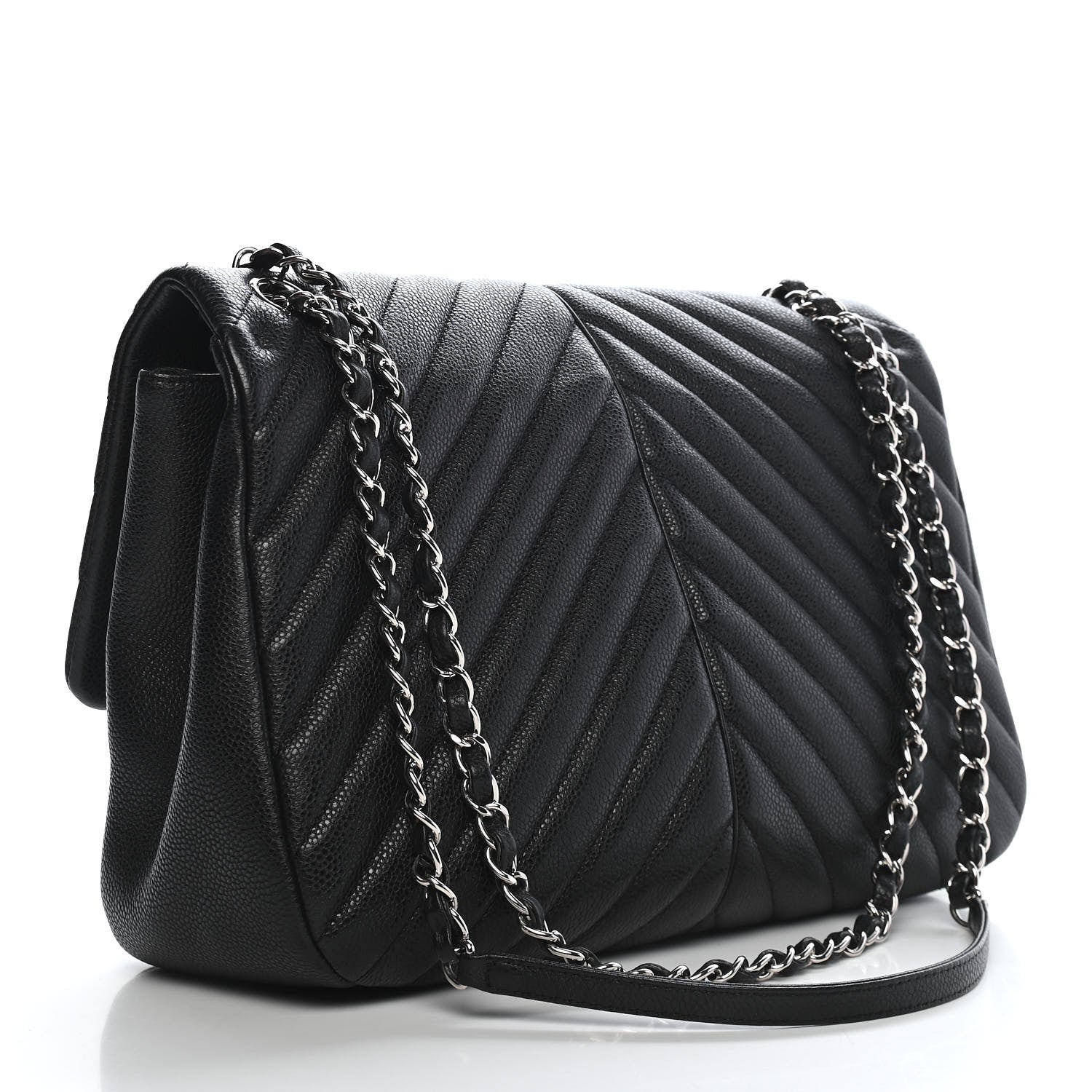 Chanel Caviar Chevron Quilted Large Puffy CC Flap Black 3 of 10