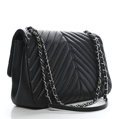 Chanel Caviar Chevron Quilted Large Puffy CC Flap Black 3 of 10