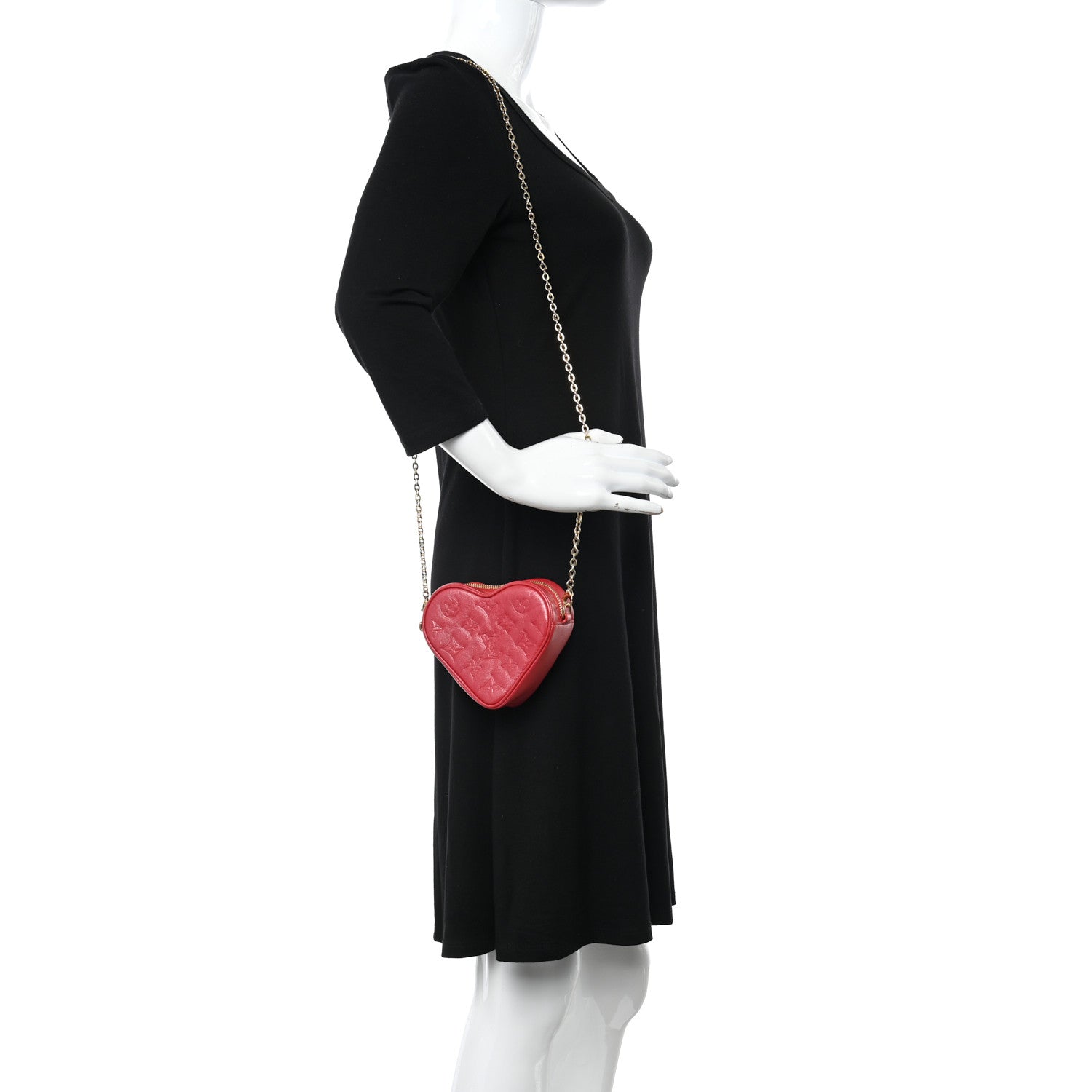 Louis Vuitton Lambskin Embossed Monogram Fall In Love Sac Coeur Heart Chain Bag Lipstick Red 2 of 9