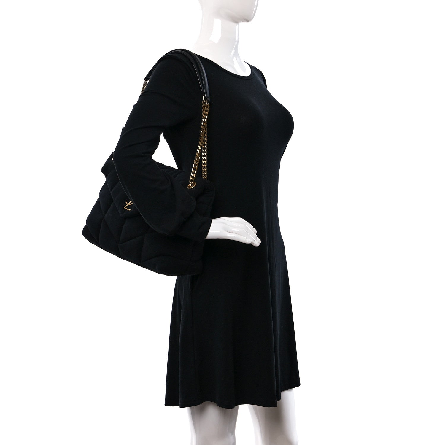 Saint Laurent Wool Jersey Quilted Medium Loulou Puffer Monogram Chain Black 2 of 9