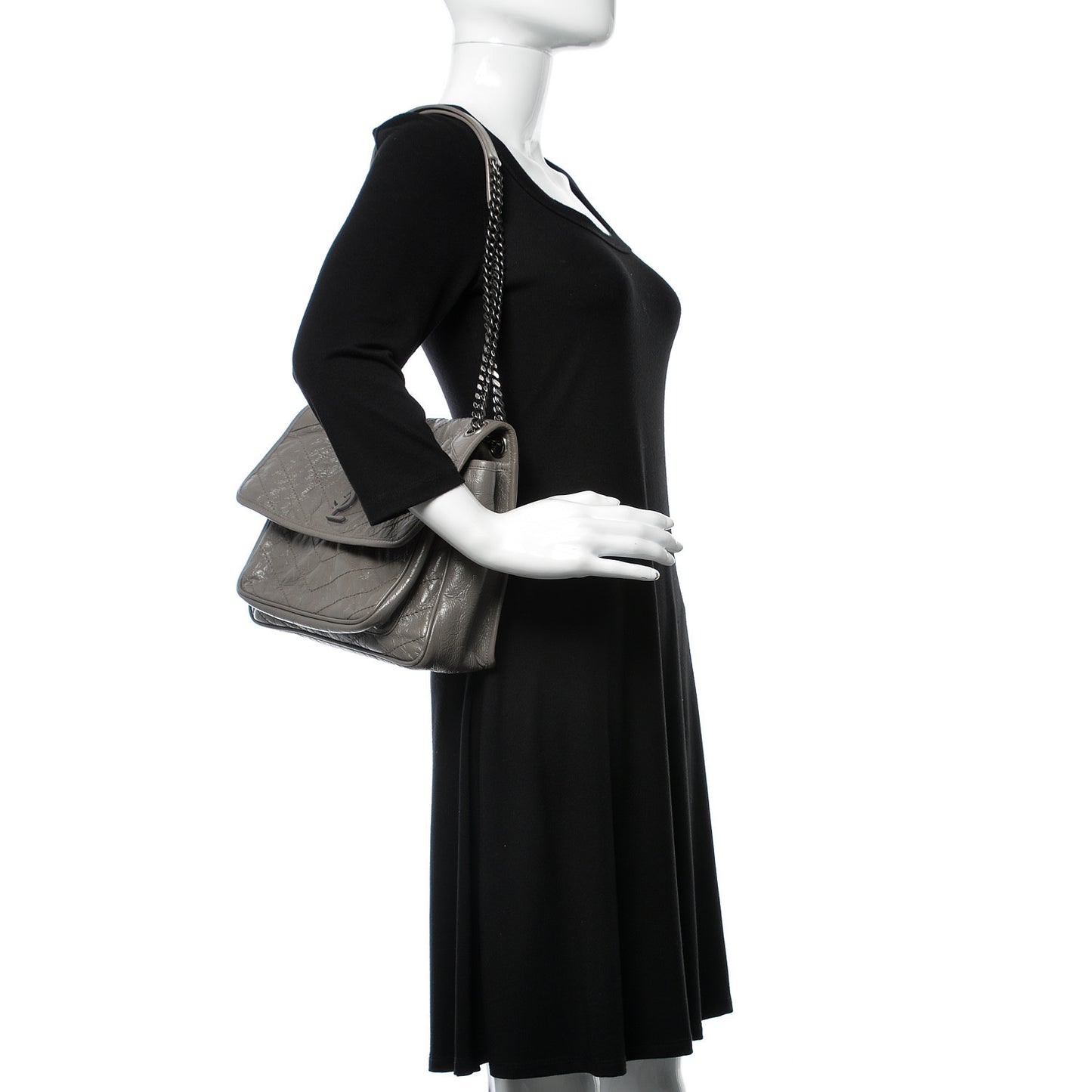 Crinkled Calfskin Matelasse Monogram Medium Niki Chain Satchel Fog