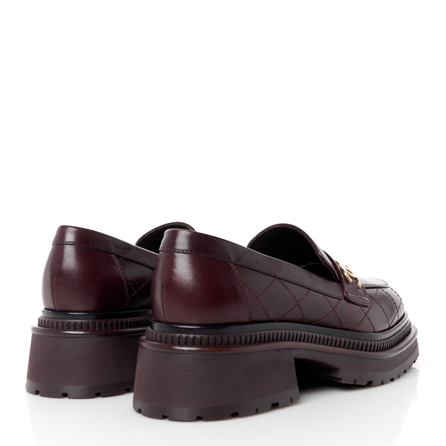 Calfskin Quilted CC Mocassin Loafers 36.5 Dark Purple