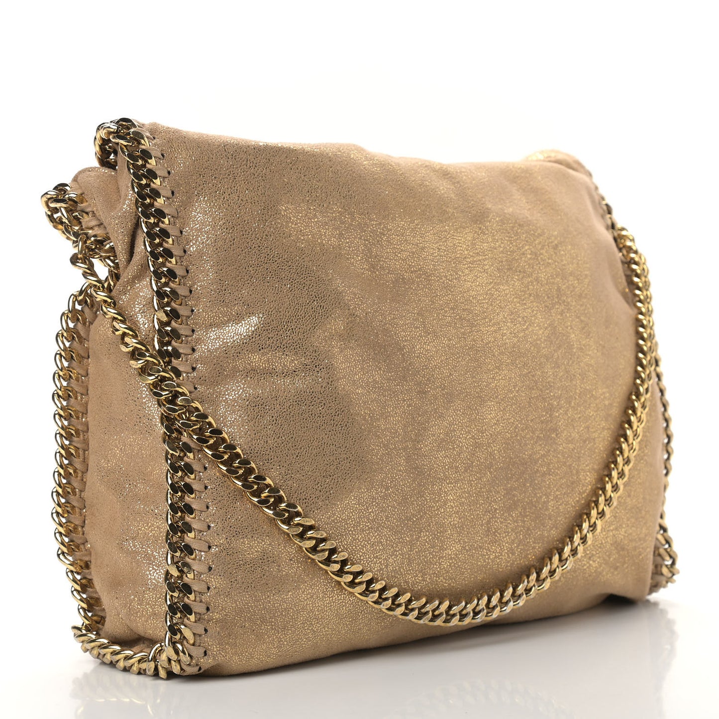Metallic Shaggy Deer Falabella Fold Over Tote Gold