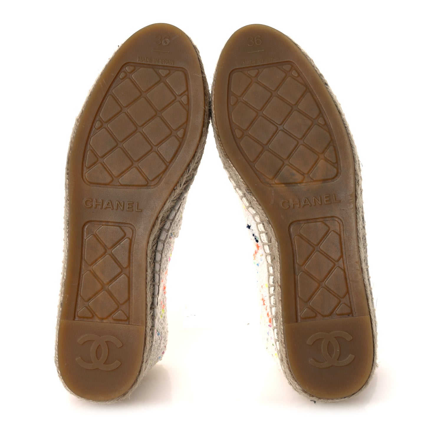 Glittered Tweed Lambskin CC Espadrilles 36  White Multicolor