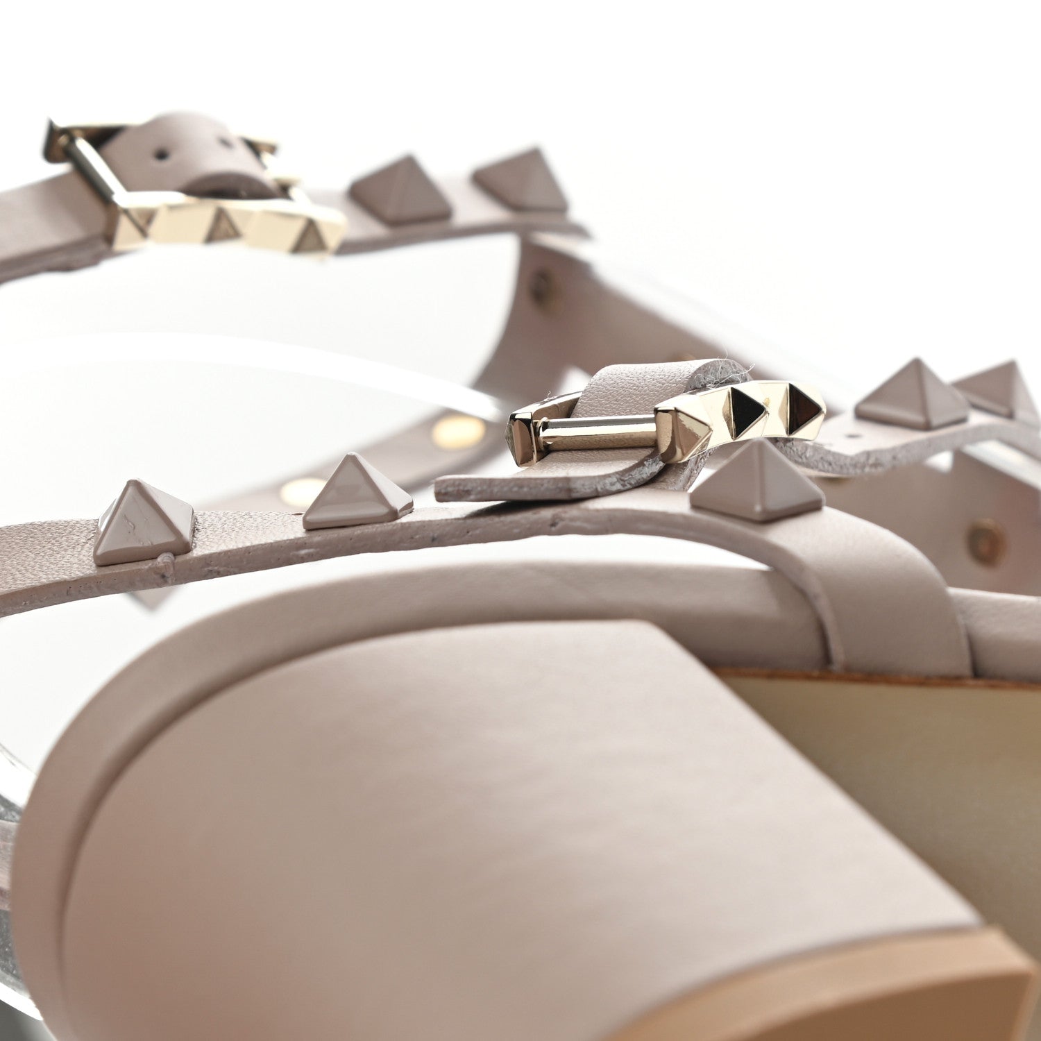 Valentino Garavani Calfskin Lacquered Monochrome Rockstud 60mm City Sandals 35.5 Poudre 9 of 10