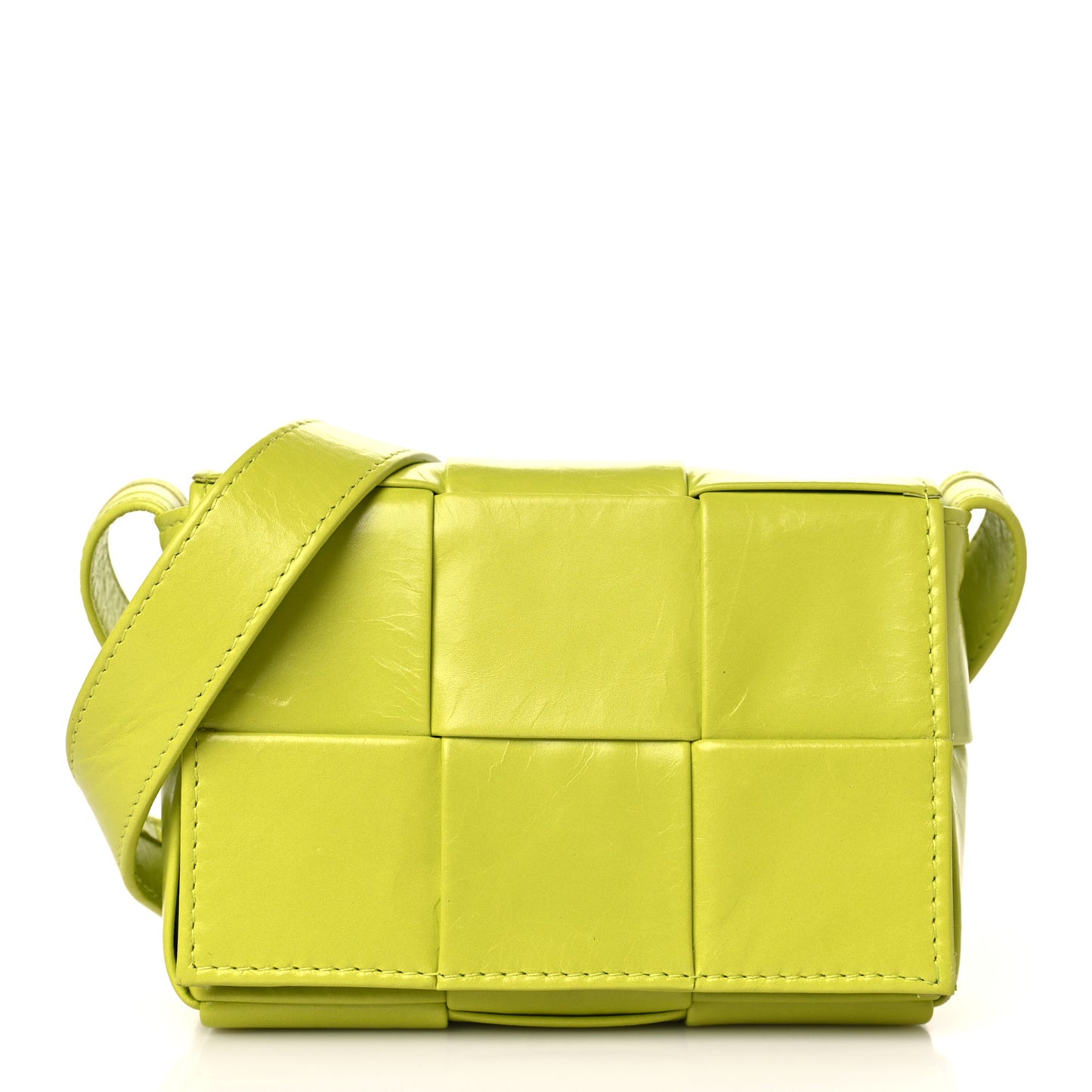 Crinkled Lambskin Maxi Intrecciato Extra Mini Cassette Crossbody Bag Acid