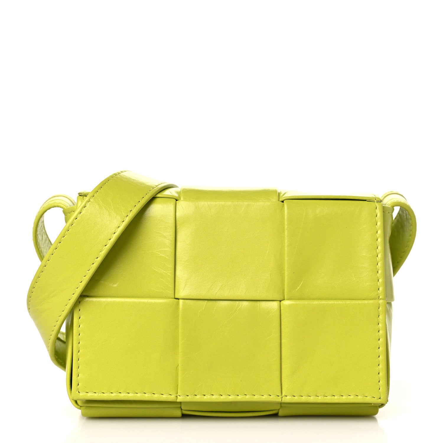 Bottega Veneta Crinkled Lambskin Maxi Intrecciato Extra Mini Cassette Crossbody Bag Acid 1 of 9