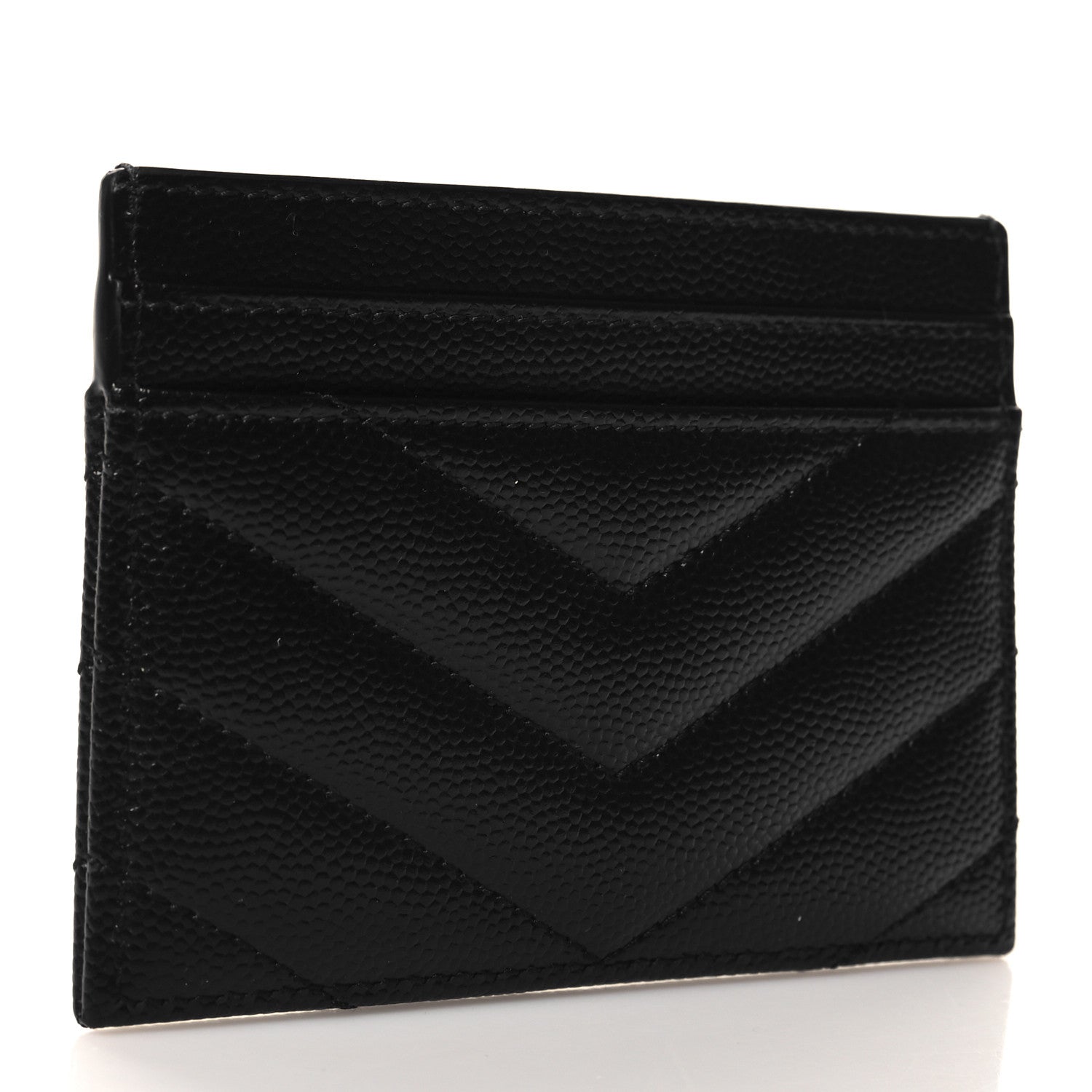 Saint Laurent Grain De Poudre Matelasse Chevron Monogram Credit Card Case Black 3 of 9