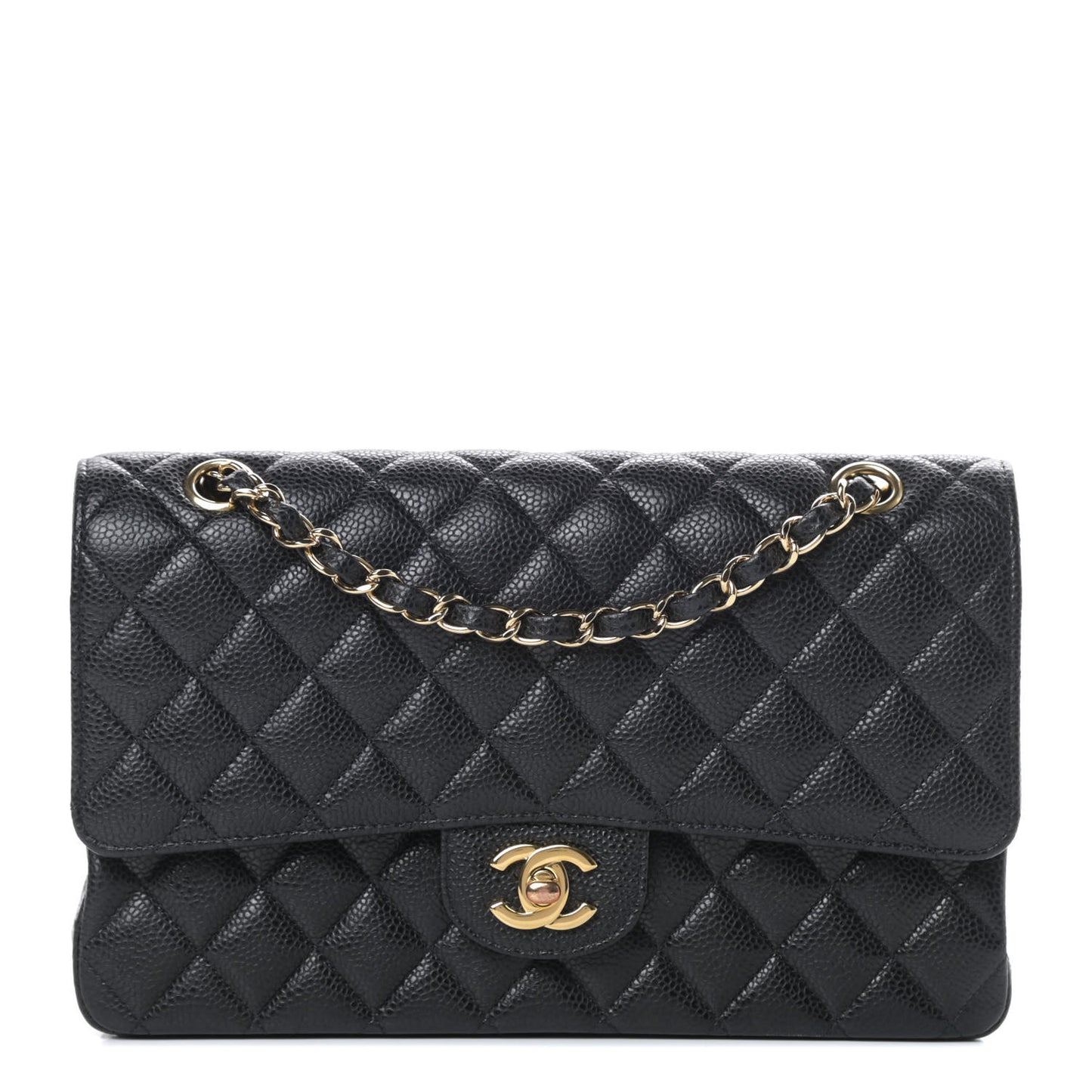 Caviar Quilted Medium Double Flap Black