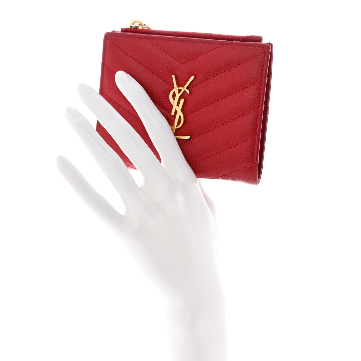 Grain De Poudre Matelasse Chevron Monogram Zipped Card Case Rouge Eros