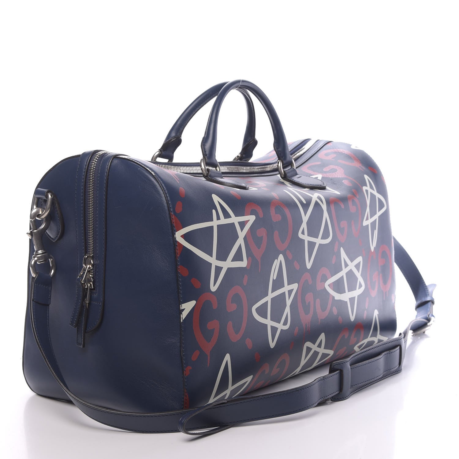 Gucci Calfskin GucciGhost Print Duffle Blue Agata Hibiscus Red 2 of 13